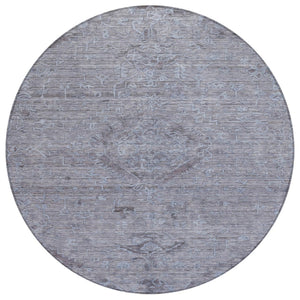HomeRoots 5' Blue and Gray Floral Washable Area Rug - Elegant Indoor/Outdoor Design for High-Traffic Spaces 8' Round 604212