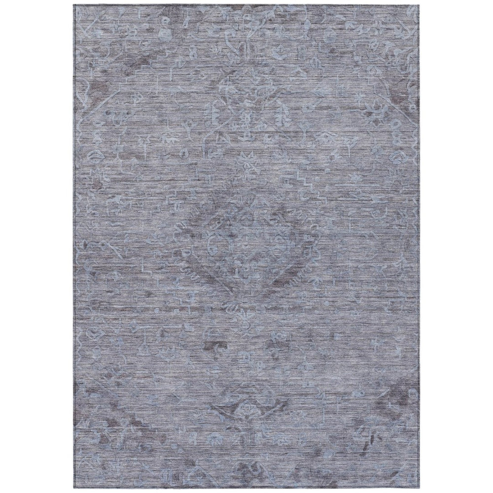 HomeRoots 9' X 12' Elegant Blue and Gray Floral Indoor-Outdoor Area Rug - Washable, Durable, Versatile Design 604214
