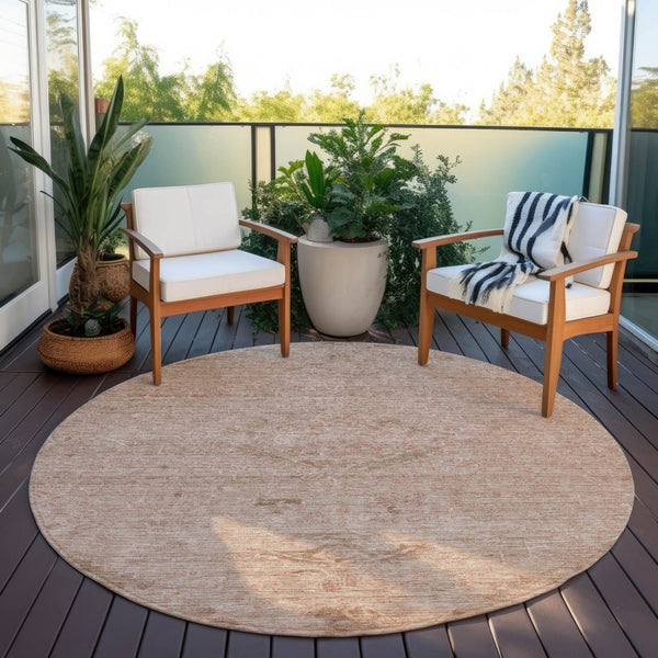 Homeroots 3' Brown And Tan Floral Washable Area Rug For Indoor And Outdoor Use - Durable And Stylish Design 8' Round Polyester 604218