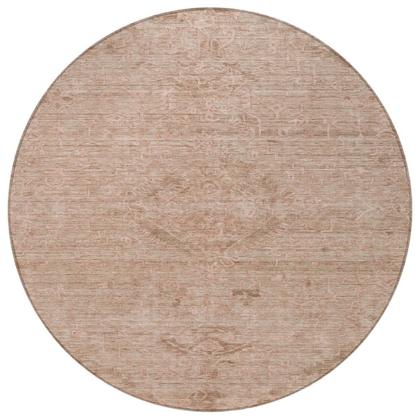 Homeroots 3' Brown And Tan Floral Washable Area Rug For Indoor And Outdoor Use - Durable And Stylish Design 8' Round Polyester 604218