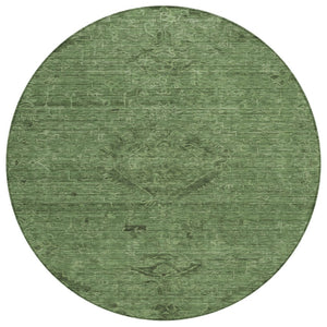 HomeRoots 5' Fern Green & Dark Green Floral Washable Area Rug - Perfect for Indoor & Outdoor Spaces! 8' Round 604224
