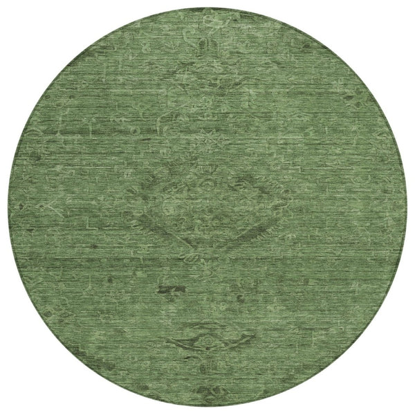 HomeRoots 5' Fern Green & Dark Green Floral Washable Area Rug - Perfect for Indoor & Outdoor Spaces! 8' Round 604224
