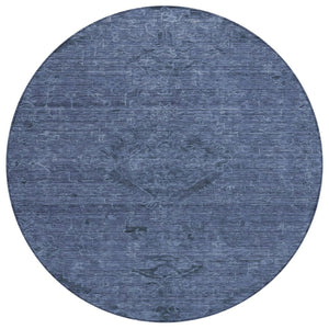 HomeRoots 5' Elegant Navy Blue Charcoal Floral Washable Area Rug for Indoor and Outdoor Durability and Style 8' Round 604230