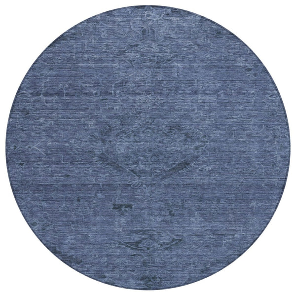 HomeRoots 5' Elegant Navy Blue Charcoal Floral Washable Area Rug for Indoor and Outdoor Durability and Style 8' Round 604230