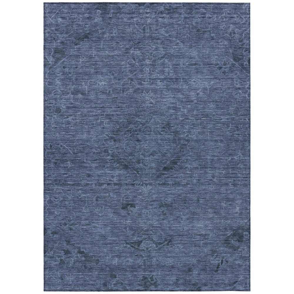 HomeRoots 5' Elegant Navy Blue Charcoal Floral Washable Area Rug for Indoor and Outdoor Durability and Style 10' X 14' 604233
