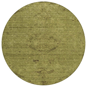 HomeRoots 5' Olive Green and Brown Floral Area Rug - Durable Indoor Outdoor Design, Washable and Stain-Resistant 8' Round 604236