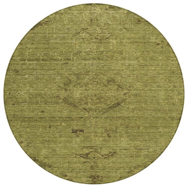 HomeRoots 5' Olive Green and Brown Floral Area Rug - Durable Indoor Outdoor Design, Washable and Stain-Resistant 8' Round 604236