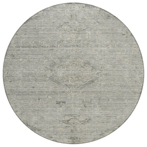 HomeRoots 5' Durable Pewter and Beige Floral Area Rug - Machine Washable for Indoor and Outdoor Use 8' Round 604242