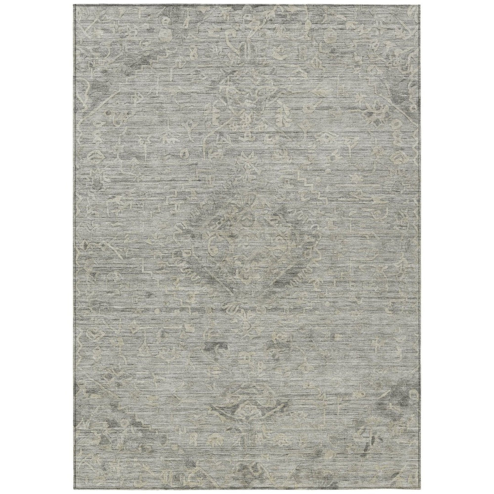HomeRoots 9' X 12' Stylish Pewter Beige Floral Rug - Durable, Washable, Indoor/Outdoor Perfect for High Traffic Areas 604244