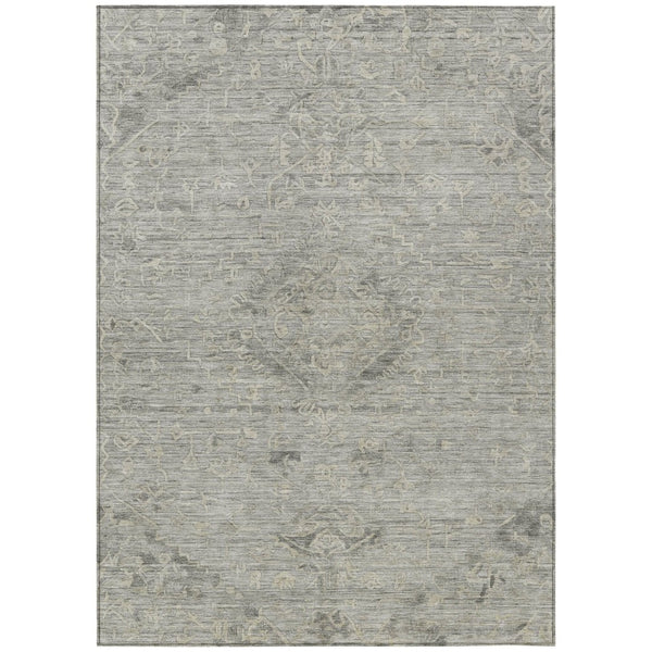 HomeRoots 5' Durable Pewter and Beige Floral Area Rug - Machine Washable for Indoor and Outdoor Use 10' X 14' 604245