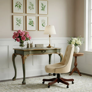 Butler Dupree 35" Rectangular Wood Writing Desk - Elegant Pastel Green with Hand-Carved Accents