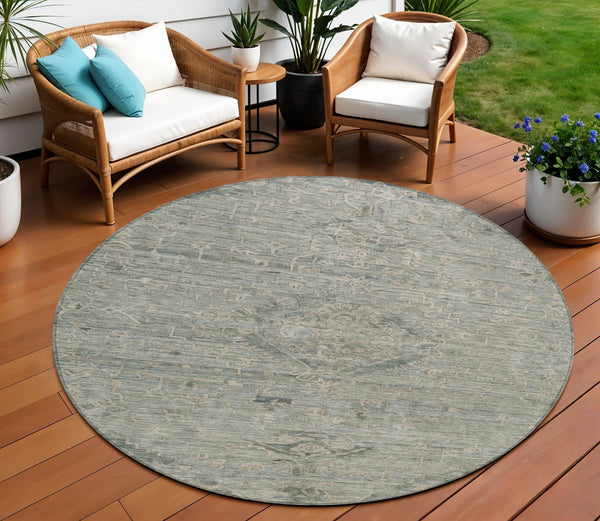 Homeroots 3' Brown And Tan Floral Washable Area Rug For Indoor And Outdoor Use - Durable And Stylish Design 8' Round Polyester 604248