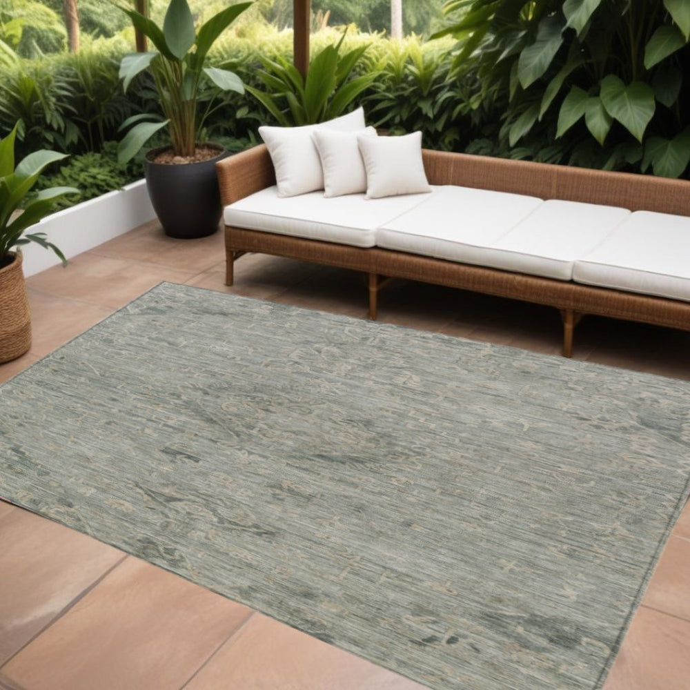 HomeRoots 5' Elegant Sage and Beige Floral Area Rug – Washable, Durable for Indoor and Outdoor Spaces 10' X 14' 604251