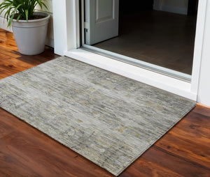 Homeroots 3' Gray Charcoal And Gold Abstract Washable Area Rug For Indoor And Outdoor Spaces, Durable Style 3' X 5' Polyester 604258