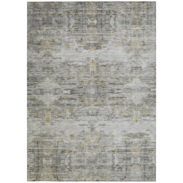 Homeroots 3' Gray Charcoal And Gold Abstract Washable Area Rug For Indoor And Outdoor Spaces, Durable Style 3' X 5' Polyester 604258