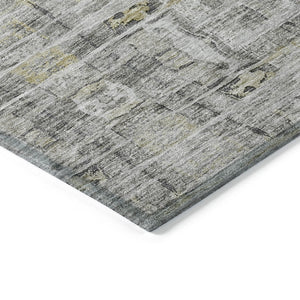 Homeroots 3' Gray Charcoal And Gold Abstract Washable Area Rug For Indoor And Outdoor Spaces, Durable Style 5' X 8' Polyester 604259