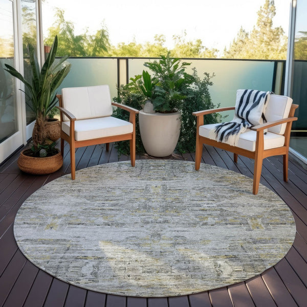 Homeroots 3' Gray Charcoal And Gold Abstract Washable Area Rug For Indoor And Outdoor Spaces, Durable Style 8' Round Polyester 604260