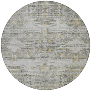 Homeroots 3' Gray Charcoal And Gold Abstract Washable Area Rug For Indoor And Outdoor Spaces, Durable Style 8' Round Polyester 604260