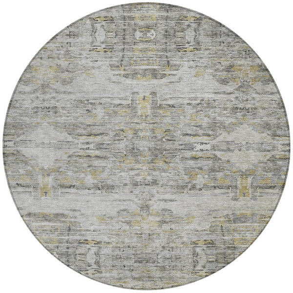 Homeroots 3' Gray Charcoal And Gold Abstract Washable Area Rug For Indoor And Outdoor Spaces, Durable Style 8' Round Polyester 604260