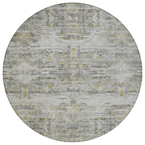 Homeroots 3' Gray Charcoal And Gold Abstract Washable Area Rug For Indoor And Outdoor Spaces, Durable Style 8' Round Polyester 604260