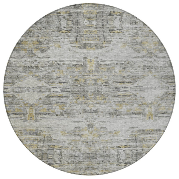 Homeroots 3' Gray Charcoal And Gold Abstract Washable Area Rug For Indoor And Outdoor Spaces, Durable Style 8' Round Polyester 604260