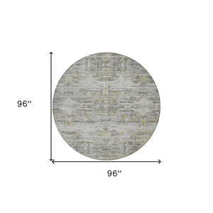 Homeroots 3' Gray Charcoal And Gold Abstract Washable Area Rug For Indoor And Outdoor Spaces, Durable Style 8' Round Polyester 604260