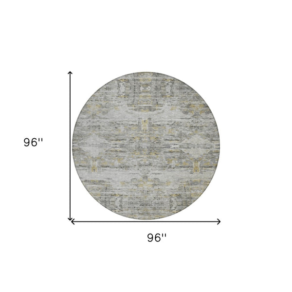 Homeroots 3' Gray Charcoal And Gold Abstract Washable Area Rug For Indoor And Outdoor Spaces, Durable Style 8' Round Polyester 604260
