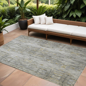 Homeroots 3' Gray Charcoal And Gold Abstract Washable Area Rug For Indoor And Outdoor Spaces, Durable Style 8' X 10' Polyester 604261