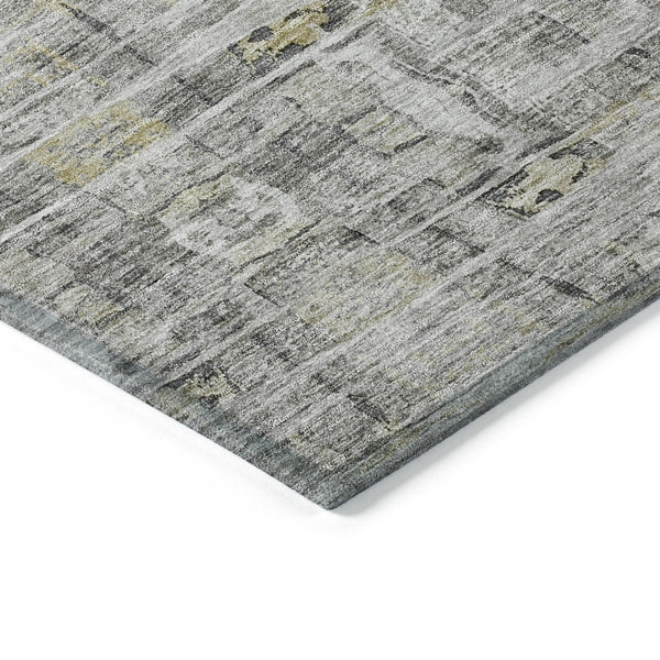 Homeroots 3' Gray Charcoal And Gold Abstract Washable Area Rug For Indoor And Outdoor Spaces, Durable Style 8' X 10' Polyester 604261