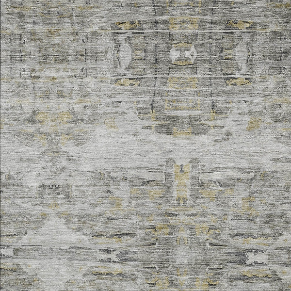 Homeroots 3' Gray Charcoal And Gold Abstract Washable Area Rug For Indoor And Outdoor Spaces, Durable Style 9' X 12' Polyester 604262