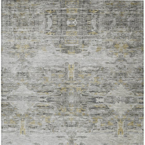 Homeroots 3' Gray Charcoal And Gold Abstract Washable Area Rug For Indoor And Outdoor Spaces, Durable Style 10' X 14' Polyester 604263