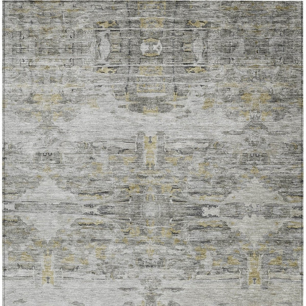Homeroots 3' Gray Charcoal And Gold Abstract Washable Area Rug For Indoor And Outdoor Spaces, Durable Style 10' X 14' Polyester 604263
