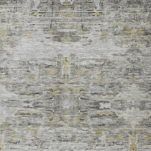 Homeroots 3' Gray Charcoal And Gold Abstract Washable Area Rug For Indoor And Outdoor Spaces, Durable Style 10' X 14' Polyester 604263