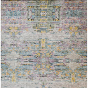 Homeroots 3' Gray Charcoal And Gold Abstract Washable Area Rug For Indoor And Outdoor Spaces, Durable Style 5' X 8' Polyester 604265