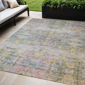 Homeroots 3' Gray Charcoal And Gold Abstract Washable Area Rug For Indoor And Outdoor Spaces, Durable Style 5' X 8' Polyester 604265