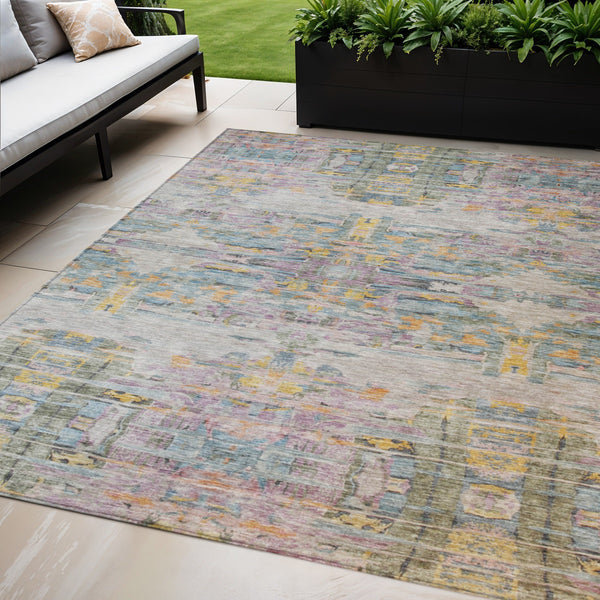 Homeroots 3' Gray Charcoal And Gold Abstract Washable Area Rug For Indoor And Outdoor Spaces, Durable Style 5' X 8' Polyester 604265