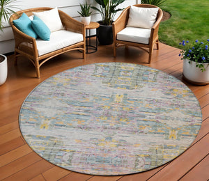Homeroots 3' Gray Charcoal And Gold Abstract Washable Area Rug For Indoor And Outdoor Spaces, Durable Style 8' Round Polyester 604266