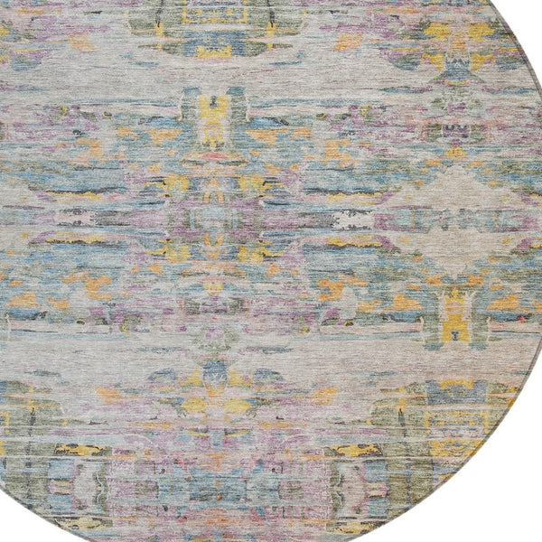 Homeroots 3' Gray Charcoal And Gold Abstract Washable Area Rug For Indoor And Outdoor Spaces, Durable Style 8' Round Polyester 604266