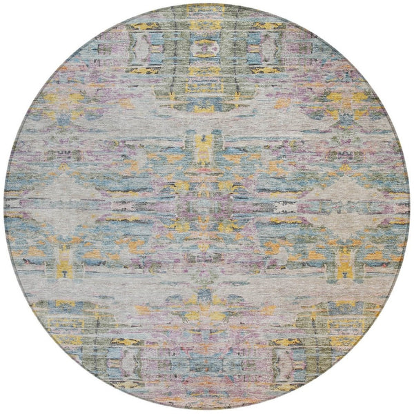 Homeroots 3' Gray Charcoal And Gold Abstract Washable Area Rug For Indoor And Outdoor Spaces, Durable Style 8' Round Polyester 604266