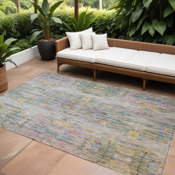 Homeroots 3' Gray Charcoal And Gold Abstract Washable Area Rug For Indoor And Outdoor Spaces, Durable Style 10' X 14' Polyester 604269