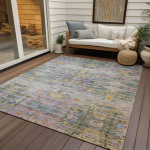 Homeroots 3' Gray Charcoal And Gold Abstract Washable Area Rug For Indoor And Outdoor Spaces, Durable Style 10' X 14' Polyester 604269