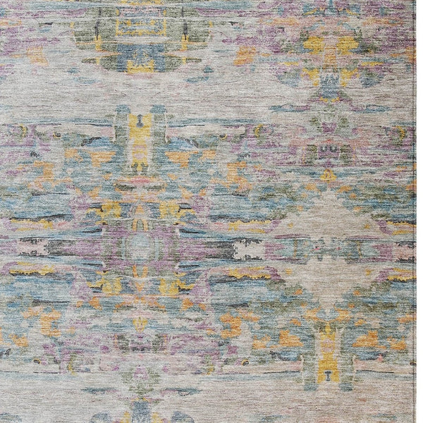 Homeroots 3' Gray Charcoal And Gold Abstract Washable Area Rug For Indoor And Outdoor Spaces, Durable Style 10' X 14' Polyester 604269