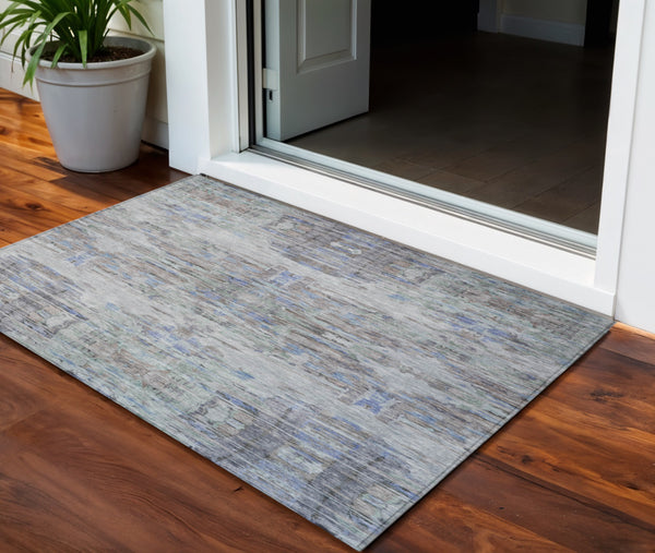 Homeroots 3' Gray Charcoal And Gold Abstract Washable Area Rug For Indoor And Outdoor Spaces, Durable Style 3' X 5' Polyester 604270