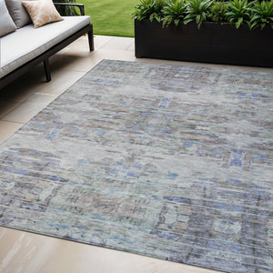 Homeroots 3' Gray Charcoal And Gold Abstract Washable Area Rug For Indoor And Outdoor Spaces, Durable Style 5' X 8' Polyester 604271