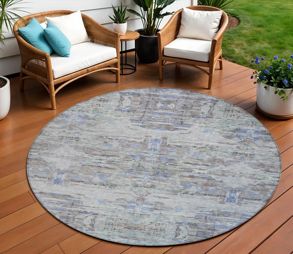 Homeroots 3' Gray Charcoal And Gold Abstract Washable Area Rug For Indoor And Outdoor Spaces, Durable Style 8' Round Polyester 604272