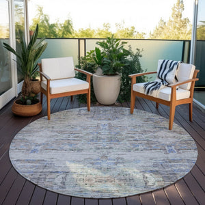 Homeroots 3' Gray Charcoal And Gold Abstract Washable Area Rug For Indoor And Outdoor Spaces, Durable Style 8' Round Polyester 604272