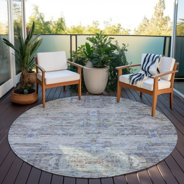 Homeroots 3' Gray Charcoal And Gold Abstract Washable Area Rug For Indoor And Outdoor Spaces, Durable Style 8' Round Polyester 604272