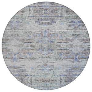 HomeRoots 5' Modern Washable Indoor/Outdoor Area Rug in Taupe Blue & Green Abstract Design for Versatile Spaces 8' Round 604272