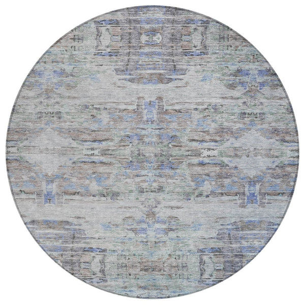 HomeRoots 5' Modern Washable Indoor/Outdoor Area Rug in Taupe Blue & Green Abstract Design for Versatile Spaces 8' Round 604272