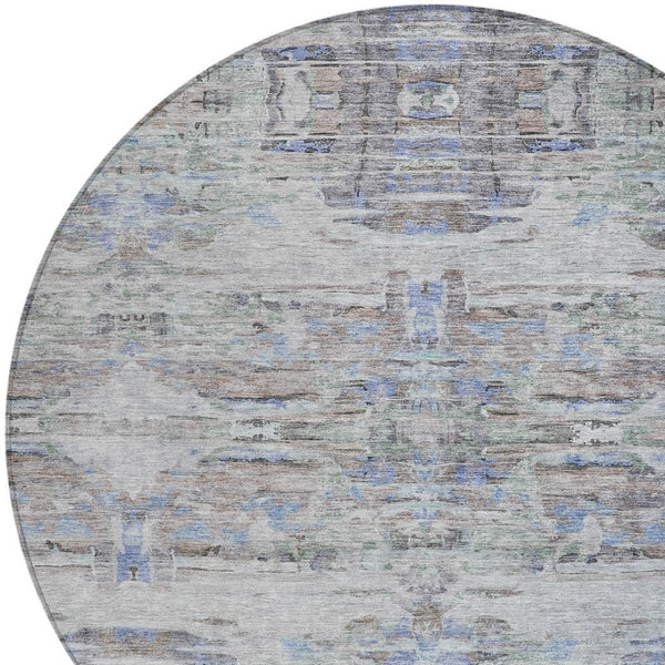 Homeroots 3' Gray Charcoal And Gold Abstract Washable Area Rug For Indoor And Outdoor Spaces, Durable Style 8' Round Polyester 604272